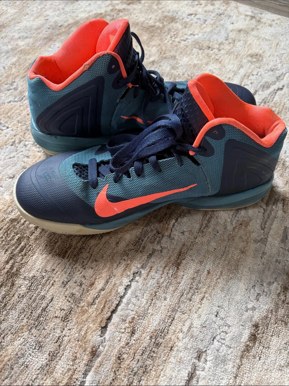 Nike Navy and Coral High-Top Basketball Shoes